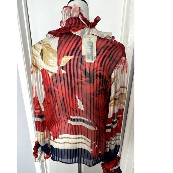 NWT Vintage '06 Roberto Cavalli Silk red blue Mousseline Ruffled Blouse Sz S - Picture 4 of 13